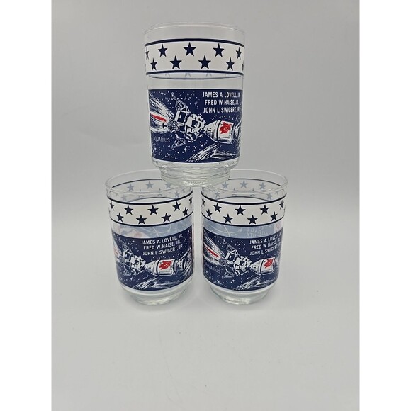 Vtg NASA Apollo 13 Safe Return 3 Libby Glasses Lovell Jr, Haise Jr, Swigert Jr - Picture 1 of 8